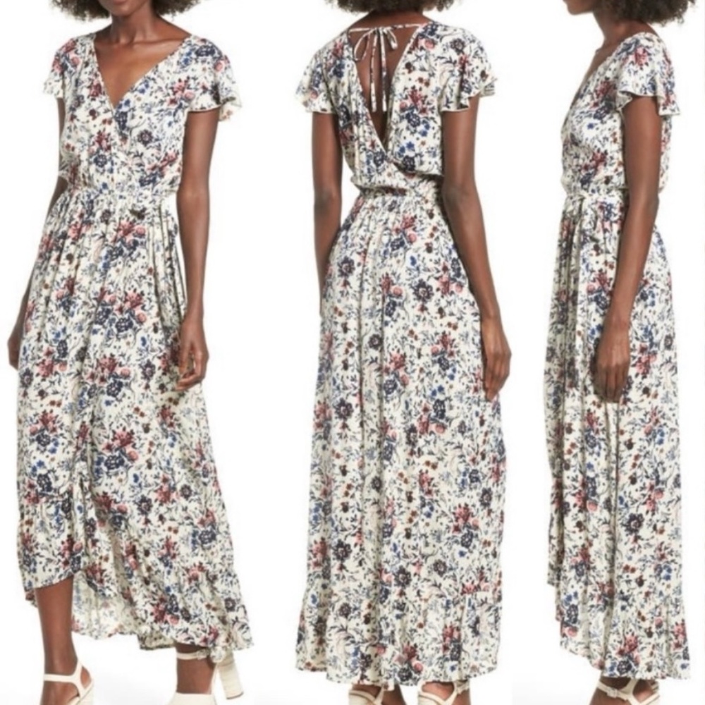 B.O.G Collective Floral Wrap Maxi‎ Boho Dress Multi-Color Women's Sz Small